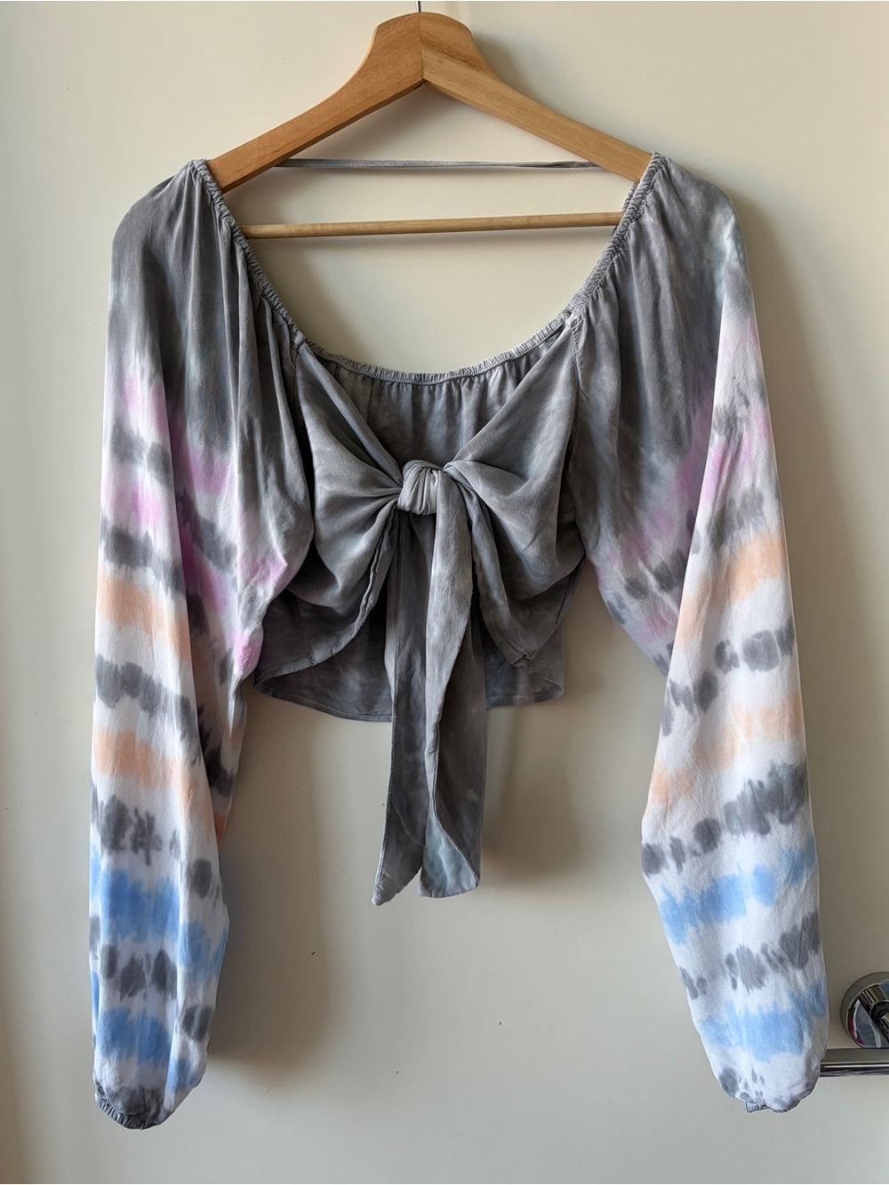 Tie-Dye Tie-Front Crop Top with Pastel Accents